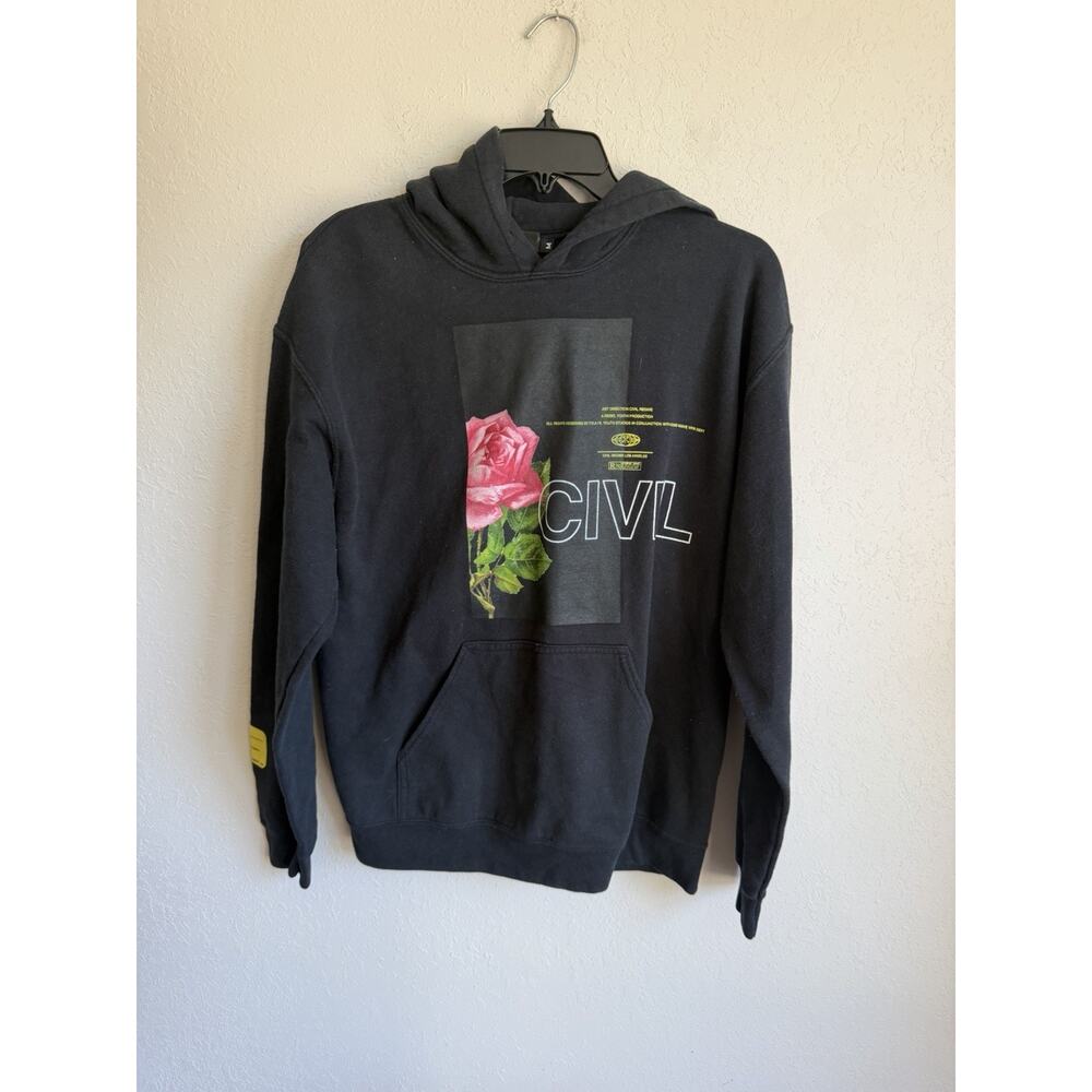 Civil Regime Black Rose Graphic Hooded Sweatshirt Women M City Streetwear Causal